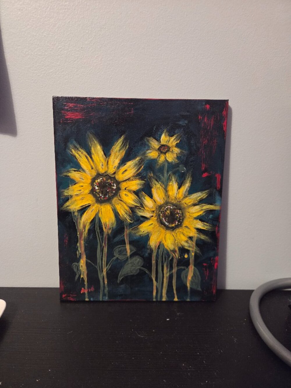 ''Light in darkness" Sunflower Floral Acrylic Painting on Canvas 8"x10"